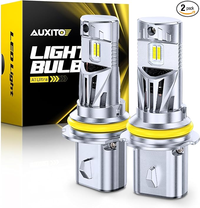 AUXITO Latest 9007 Bulbs, 50000LM 1000% Brightness 6500K Cool White, Direct Replacement 9007/HB5 Light Bulbs with Cooling Fan, Plug and Play CANbus Ready No Flicker, Pack of 2