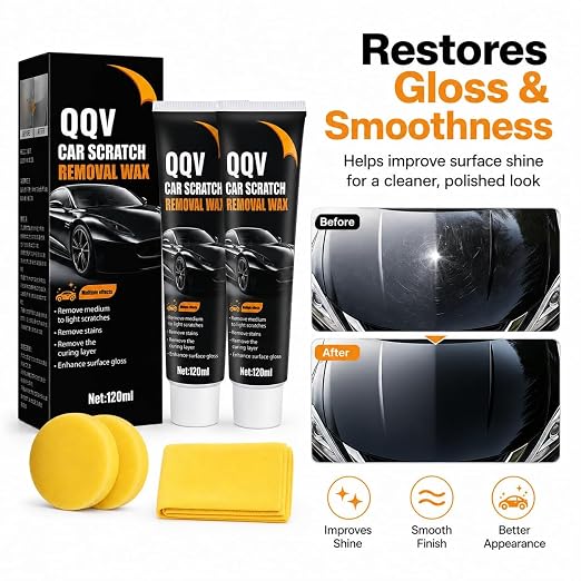 Car Scratch Remover Kit, Car Paint Scratch Repair for Light Scratches Swirl Marks Scuffs, Auto Scratch Remover with Sponge and Towel, Restores Gloss and Shine for All Paint Colors (2Pcs)