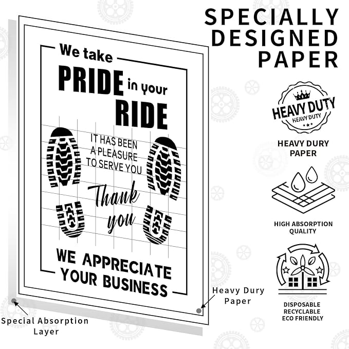 100Pcs Paper Floor Mats for Cars, Disposable White Automotive Floor Mats Kraft Paper, Waterproof Car Foot Pads Protective Papers, Thank You Mats for Car Detailing, Auto Dealership (20" x 16")