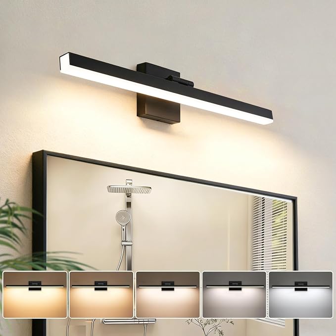 IZORRO Modern Bathroom Vanity Light 16 inch, Rotatable, 12W Dimmable Led Bathroom Light Fixture Over Mirror, Black Vanity Light Bar (5 Color Temperature)