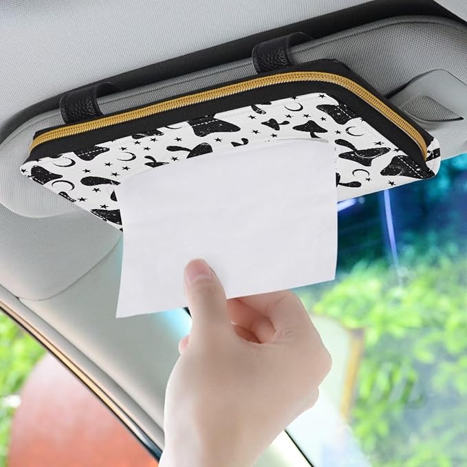 Black Mushroom Automotive Sun Visor Tissue Holder PU Leather Car Visor Accessories Car Sun Visor Napkin, Mask Dispenser