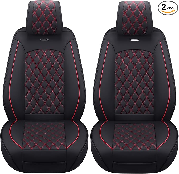 Aierxuan Front Car Seat Covers Custom Fit 2009-2026 Ford F150, 2017-2026 F250 F350 F450 Super Duty Crew Cab Regular Cab Super Cab, Automotive Vehicle Cushion with Waterproof Leather (Black and Red)