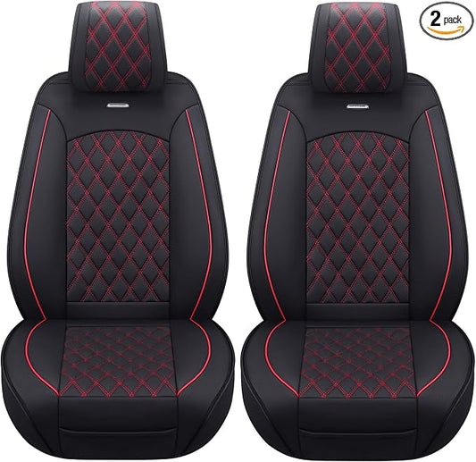 Aierxuan Front Car Seat Covers Custom Fit 2009-2026 Ford F150, 2017-2026 F250 F350 F450 Super Duty Crew Cab Regular Cab Super Cab, Automotive Vehicle Cushion with Waterproof Leather (Black and Red)