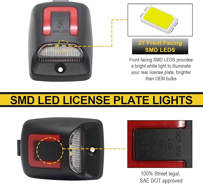 R&F Auto Red OLED Neon Tube LED License Plate Light Replacement for Tacoma 2005-2015 / Tundra 2000-2013 Pickup Truck Tag Lamp 6000K Diamond White 2-Pieces Tag Lights Smoked Lens