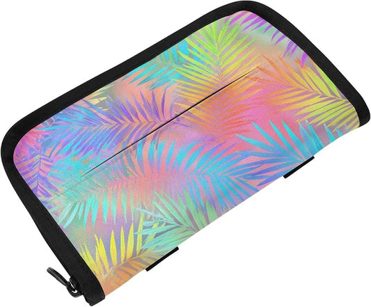 Car Tissue Holder Car Napkin Holder Tissue Box Dispenser Storage Case Sun Visor Mask Holder Accessories with Adjustable Straps Reusable Refillable Rainbow Palm Leaf Vibrant Tropical