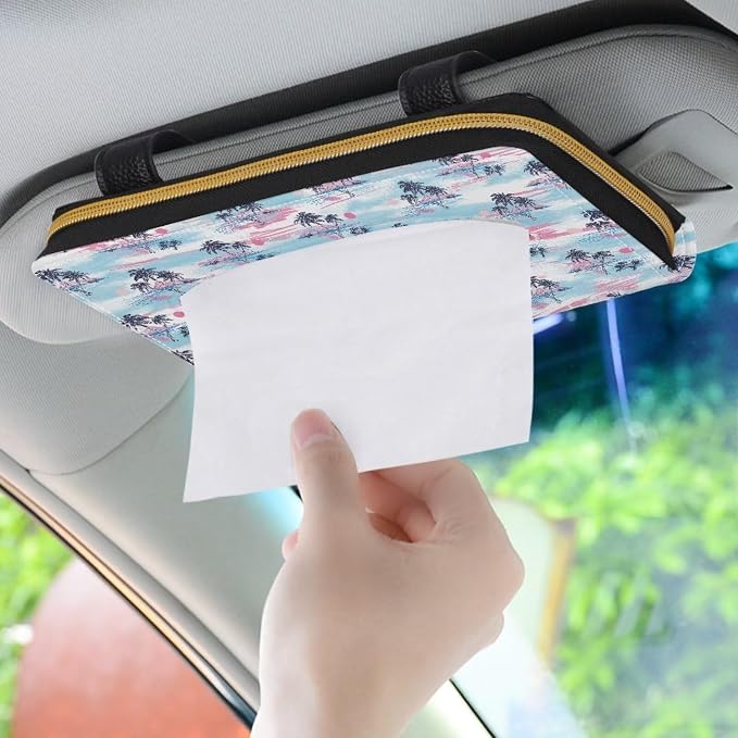 Palm Tree Leather Visor Tissue Holder Car Tissue Holder PU Leather Tissues Box Cover Universal Car Tissue Holder Napkin Holder