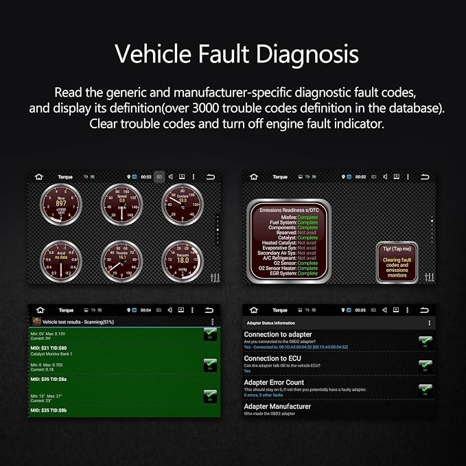 Eonon V0056 OBD2 Bluetooth Diagnostic Scanner for Android Stereos | Wireless Bluetooth connection, displays real-time vehicle data, Only for Eonon Android Car Stereo