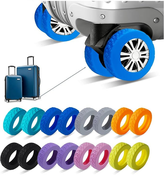 16 Pcs Luggage Wheel Covers, Anti-Noise, Fits 2-2.4" Spinners, Blue | Widened & Thickened Silicone, Anti-Noise & Scratch-Proof, Fits 2-2.4" Carry-On Luggage Wheels, Easy Slip-On