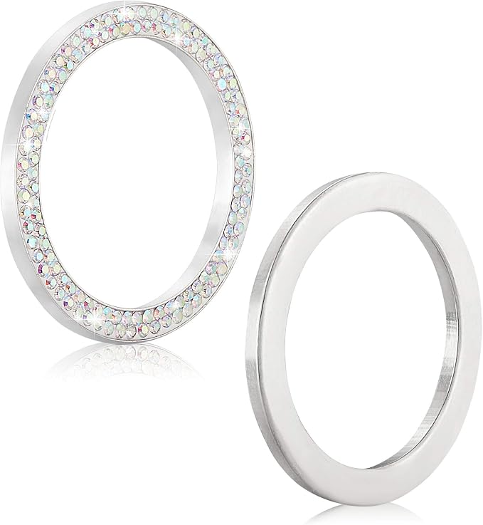 WINKA 2pcs Bling Car Engine Start Button Cover Diamond Crystal Push Start Stop Button Ring Sparkly Bling Ignition Button Cover Rhinestone Keyless Ignition Ring Universal Car Accessories (Colorful)