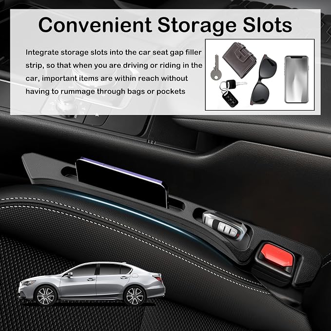 2PCS 2026 Upgraded Car Seat Gap Filler Organizer,Deepened 2-in-1 Car Gap Seat Filler with Storage Slots & Reserved Charging Hole,Universal in Between Cars Seats Catcher