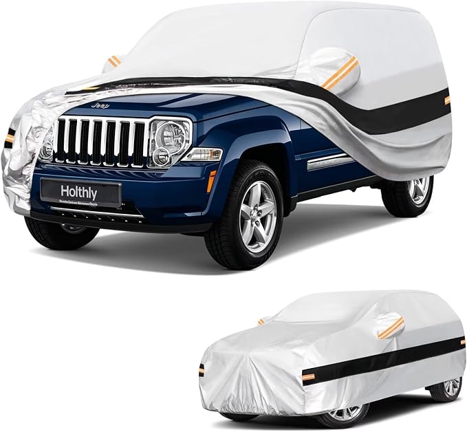 10 Layers SUV Car Cover Custom Fit for Jeep Liberty (2001-2013), Waterproof All Weather for Automobiles, Outdoor Full Cover Sun Dust Rain Protection with Cotton. Silver