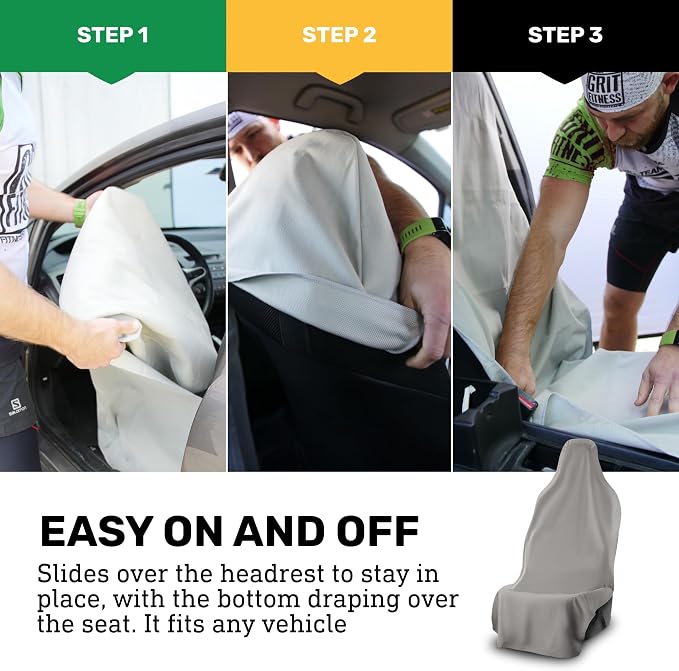 UltraSport Waterproof Towel Car Seat Cover, Universal Fit, Sweatproof & Odor-Resistant Front Seat Protector, Quick-Dry, Machine Washable for Gym, Pets, Travel, Outdoor Adventures, Gray, 2-Pack