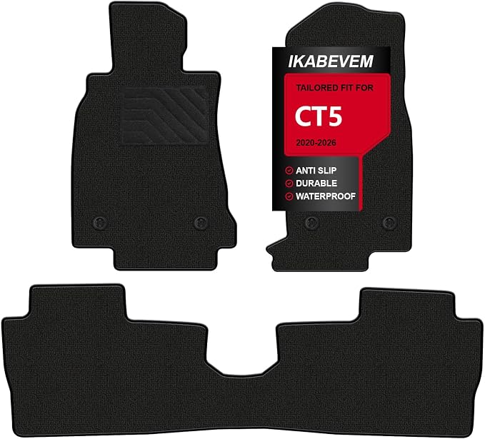 IKABEVEM Superior Carpet Floor Mats for 2020-2026 Cadillac CT5, All-Weather Waterproof Anti-Slip