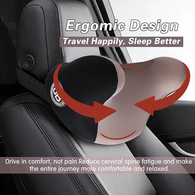 Really Cozy Car Headrest Pillow, Car Neck Pillow for Driving - Linen Gray | 100% Memory Foam and Breathable Removable Cover, Ergonomic Design - Car Pillow with Adjustable Strap for Neck Pain Relief