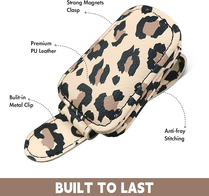 2 Pcs Sunglass Holder and 1Pcs Car Tissue Holder for Car,Magnetic Leather Sunglasses Holder Car Sun Visor Glasses Hanger Clip,Car Interior Accessories for Women(Light Brown Leopard Print)