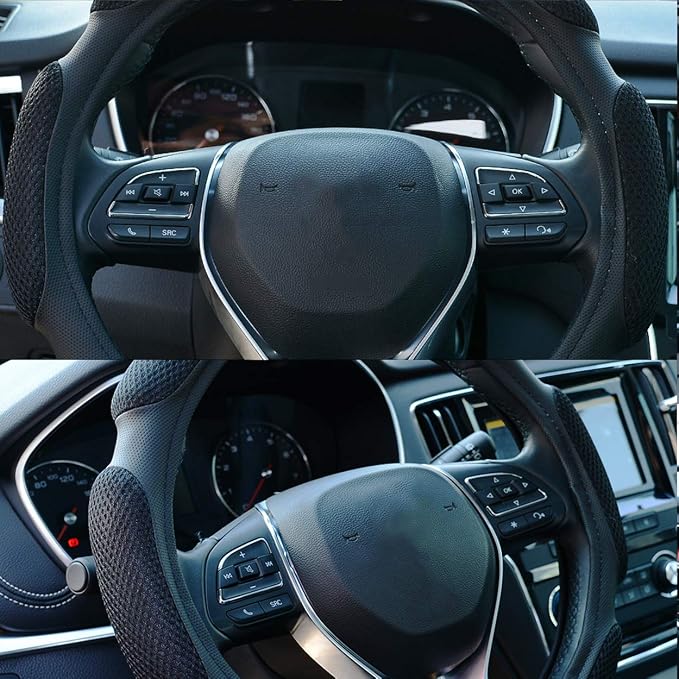 Auto Steering Wheel Cover Hand Pad Cushion Slip-on Universal Fit 15'' / 38 cm (Black)