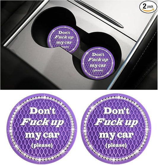 Ziciner 2 Pack Bling Car Cup Holder Coaster, 2.75 Inch Anti-Slip Auto Insert Cup Coaster, Crystal Car Drink Cup Mat Perfect for Women Girls, Universal Interior Decor Accessories (Purple)
