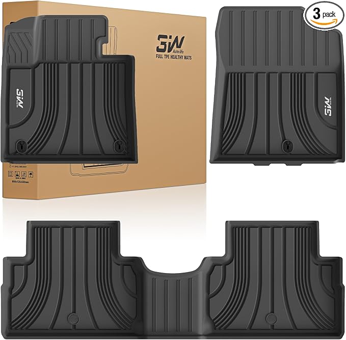 3W Floor Mats for Hyundai Santa Fe 2021 2022 2023 (Only Fit Gas, Not Fit Hybrid or PHEV), TPE All Weather Custom Fit Car Accessories Liners 1st & 2nd Row, Black