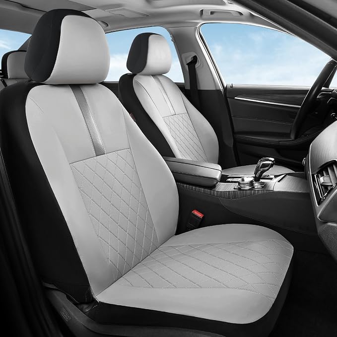 Coverado Car Seat Covers Front Pair, Automotive Leather Seat Covers for Car，Universal Fit Front Back Seat Cover, Non-Slip Waterproof Breathable Car Seat Protector
