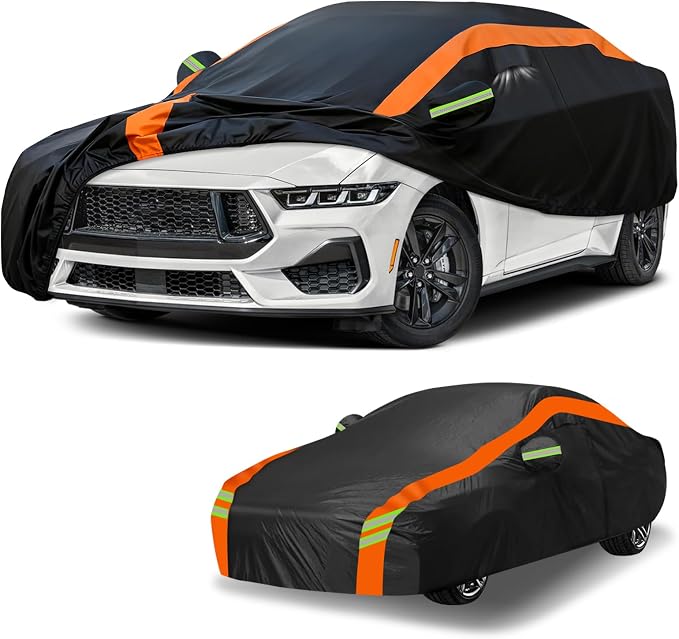 Universal Fit Car Cover for Coupe Length 186-193in, Waterproof Automobiles Cover All Weather Compatible with Chevrolet Camaro/Corvette, Ford Mustang/Shelby, Audi A4/A5, Kia Optima