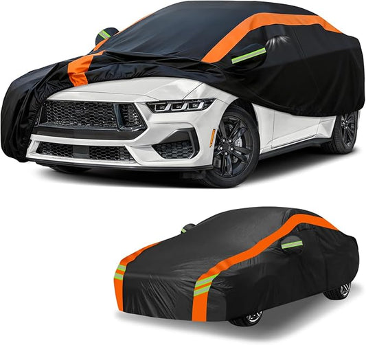 Universal Fit Car Cover for Coupe Length 186-193in, Waterproof Automobiles Cover All Weather Compatible with Chevrolet Camaro/Corvette, Ford Mustang/Shelby, Audi A4/A5, Kia Optima