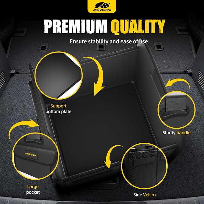 MIKKUPPA Car Trunk Organizer - Split Design Collapsible Small Trunk Organizer with Reinforced Handles for Groceries, Car Storage Organizers for SUV Auto Truck Van with Non Slip Bottom (Black, 2Pack)