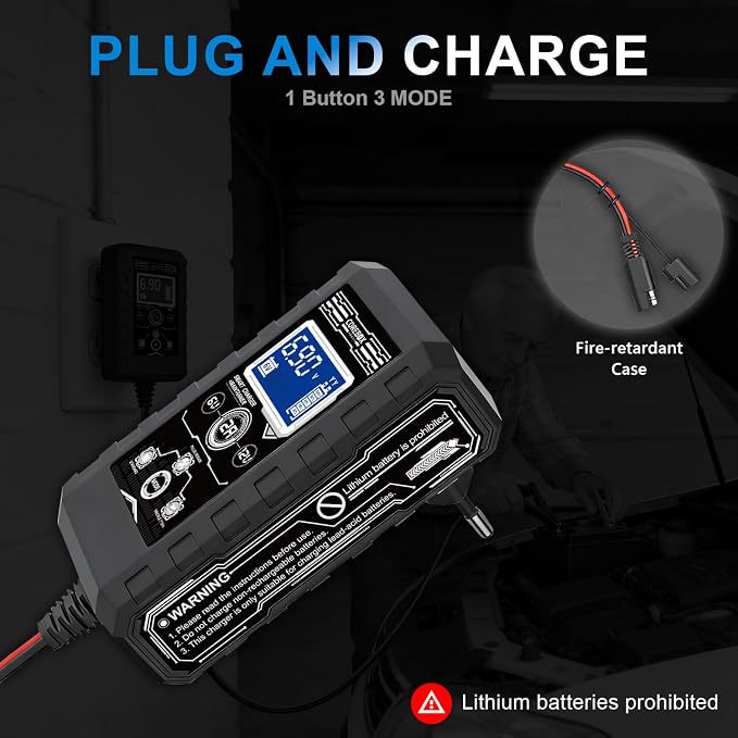 COREBOX Battery Charger 2-Amp 6V/12V Smart Trickle Charger for Car - Battery Maintainer Trickle Charger, and Automotive Battery Charger with Temperature Compensation for Car Truck Motorcycle