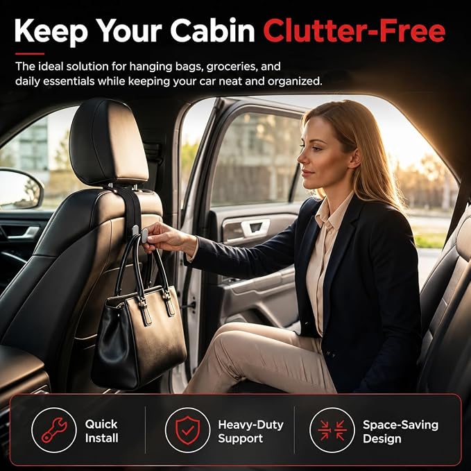Universal Car Headrest Hooks Heavy Duty Suede Seat Organizer(Black) | Keep your car organized with these heavy-duty suede hooks—the perfect spot for your purse, bags, and daily essentials