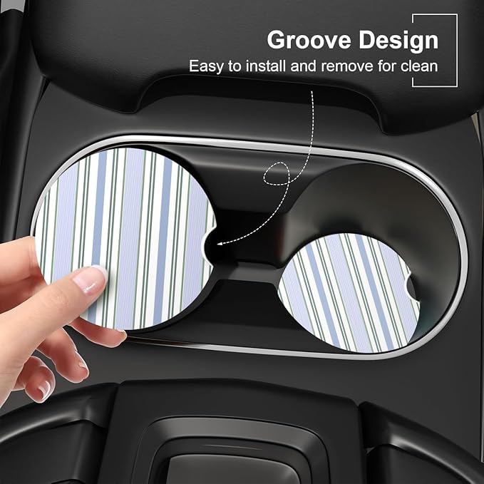 Ceramic Car Coasters – Absorbent Car Cup Holder Coaster Set for Women, Cute Aesthetic Car Accessories for Girls, 2 Pack (Ocean Depths)