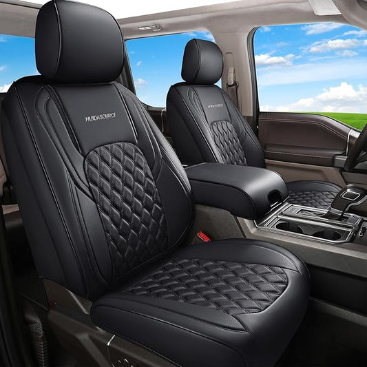 Huidasource Seat Covers for Trucks Chevy Silverado/GMC Sierra, GMC Sierra 1500 Seat Covers, 1500 2014-2018, 2500HD 3500HD 2015-2019 Crew Double Extended Cab, Thickened Nappa Leather (Full Set/Black)