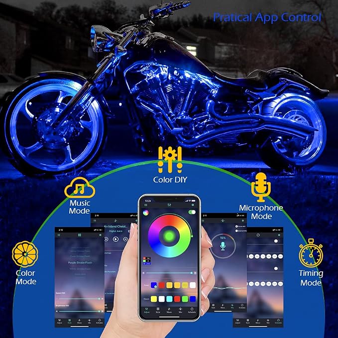 SHINIGHT 18 Pcs Motorcycle LED Light Kits, App Control Multicolor Waterproof Motorcycle LED Strip Lights with RF Remote, Music Sync & Multiple Scene Modes RGB LED Lights for Motorcycles