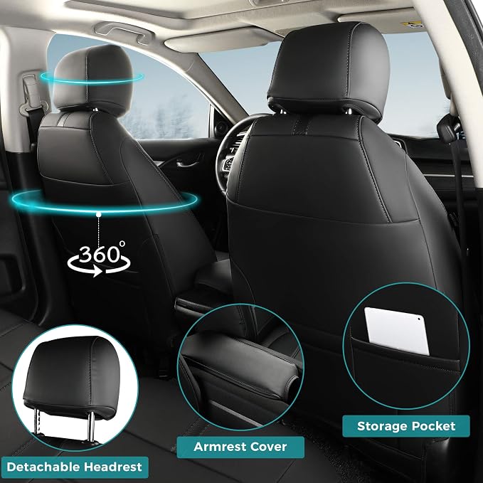 Seat Covers for Honda Civic Sedan LX 2016 2017 2018 2019 2020 2021, Faux Leather Car Seats Cover Full Set Waterproof, Black (Solid Rear Seatback - No Rear Armrest)