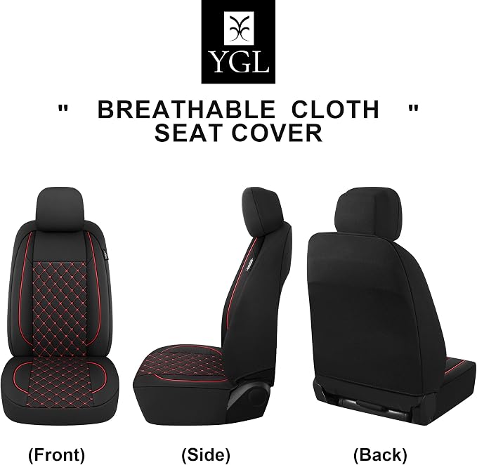 YGL Breathble Car Seat Covers Full Set, Washable Seat Covers for Cars, Premium Cloth Car Seat Protectors, Interior Covers for Cars, Sedan Van Truck SUV(Black/Red)