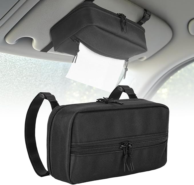 Homakover Car Tissue Holder for Visor, Adjustable Strap Napkin Holder for Visor, Carrying Case for Car Tissue, Fit Most Cars, SUV and Truck