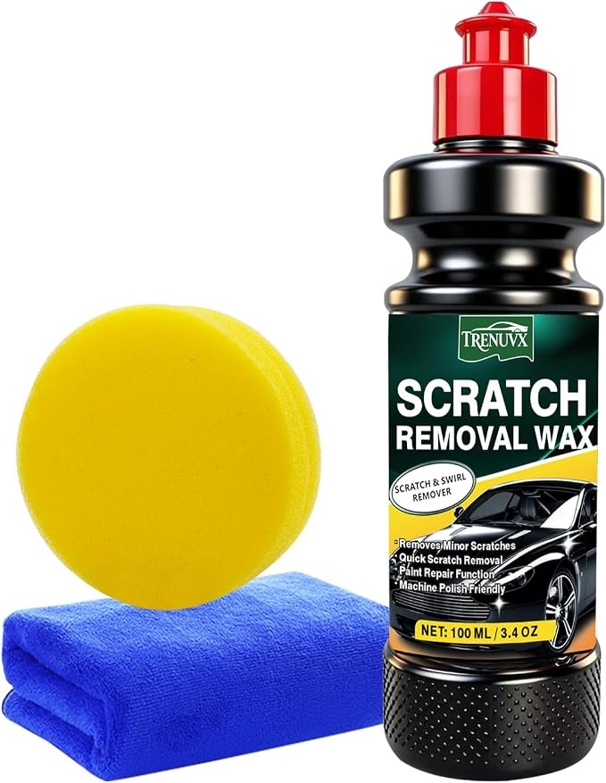 Car Scratch Remover for Vehicles, Car Scratch Repair Kit with Scratch Removal Wax, Rubbing Compound & Polishing Pad, Removes Light Scratches and Swirl Marks, Restores Car Paint Finish, 3.4oz/100ml