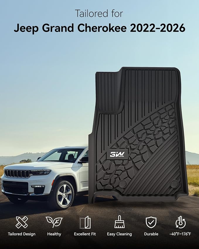 3W Floor Mats & Cargo Liner & Seatback Mats Fit for 2022-2025 2026 Jeep Grand Cherokee WL/4xe 5-Seat Only, (NOT for WK2 or L), TPE All Weather Heavy Duty Car Accessories