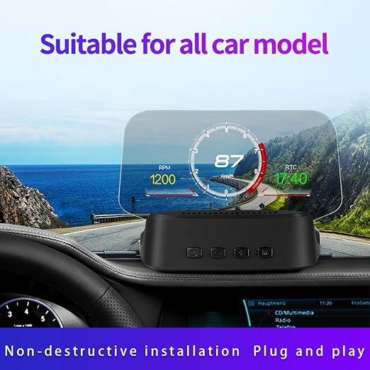 Liiiyuan Head Up Display for C2, Obd2 Display with RPM/Fuel Consumption/Water Temperature/Over-Speed Alarm, GPS Speedometer for Car, Suitable for All Cars