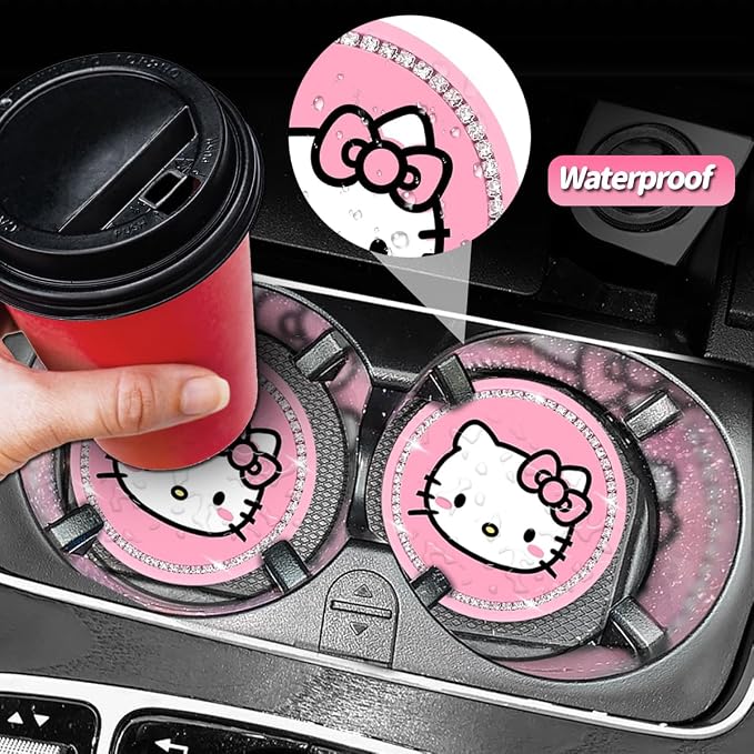 2PCS Cute Kitty Cup Holder Coasters, Black Silicone Anti-Slip Car Coasters,Car Cup Pads,Universal 2.75 Inch