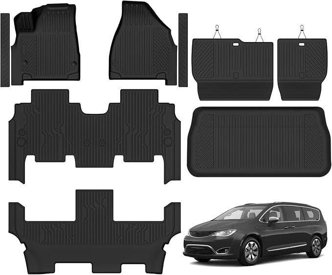 Custom Fit Floor Mats for 2021-2026 Chrysler Pacifica Gas Pinnacle(Not for Hybrid), All Weather TPE Floor Liners & Trunk Mat & Backrest Mats & Door Sill Guard, Full Set Interior Accessories