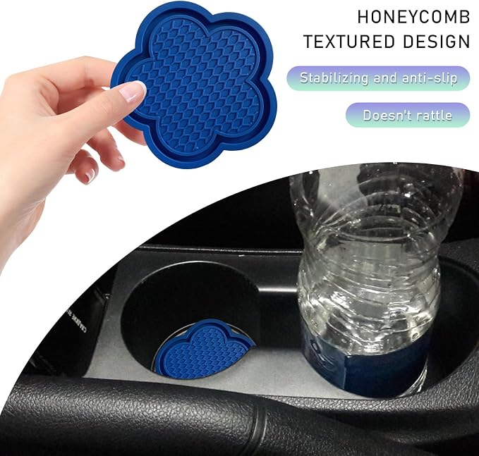 DXNQ 4 PCS Car Cup Coasters, Cute Flower Shaped Car Cup Holder Mat, PVC Waterproof Anti Slip Vehicle Cup Holder Insert Coaster, Universal Car Interior Decor Accessories (Blue)