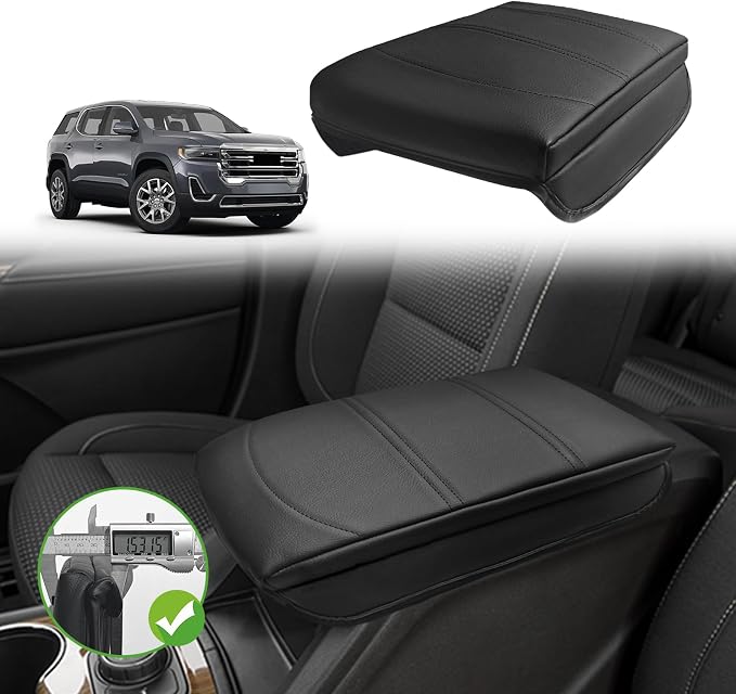 Muslogy Center Console Armrest Cover Fit for GMC Acadia 2017-2023 Accessories, Comfort Armrest Pad Console Lid Cushion Vegan Leather 1-Inch Extra Thick