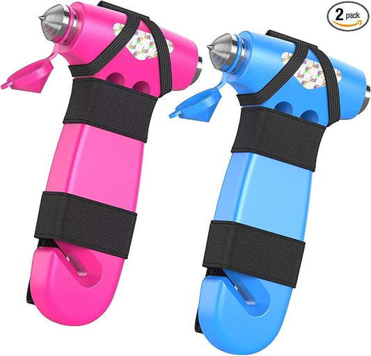 Car Safety Hammer, 3-in-1 Emergency Escape Tool with Window Breaker and Seat Belt Cutter, Safety Emergency Car Escape Tool for Car, Office, Home, 2 Pack
