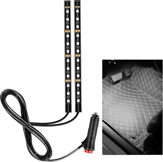 Car LED Strip Light, 12V 24 LEDs RGB Car Atmosphere Lamp with Cigarette Adapter Plug, Vehicle Under Dash Floor Ambient Night Decorative Lighting Kit (White)