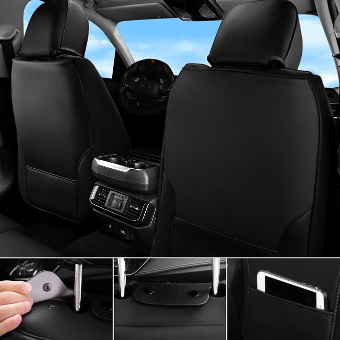 CAR PASS Bling Leather Car Seat Covers & Black Nappa Leather Calfskin Seat Cushioned Protector, Waterproof Anti-Slip Universal Fit SUV Truck Sedan, Glitter Sparkly Shining Rhinestone, Silver Diamond