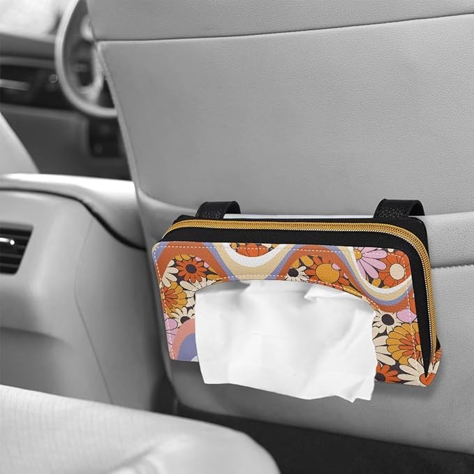 Blossom Flower Car Tissue Box for Sun Visor Back Seat PU Leather Backseat Tissue Holder Car Visor Accessories Car Essentials