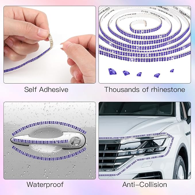 16.4Ft Bling Car Trim Self Adhesive Bling Rhinestone Car Accessories for Women Glitter Crystal Rhinestone Cars Interior Exterior Accessories Sticker DIY Cars Dashboard Diamond Decor for Women (Pink)