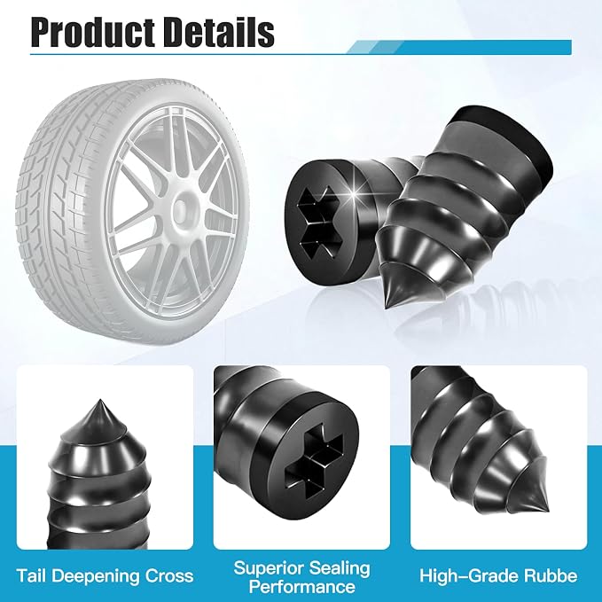 90 PCS Tire Repair Kit, 3 Sizes Tire Repair Screws Rubber Nails with Screwdriver, Fast Self-Service Flat Threaded Tire Plug Kit Puncture Fix Tool for Car, Motorcycle, Truck
