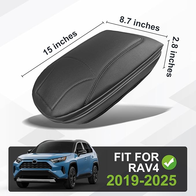 Muslogy Center Console Armrest Cover Fit for Toyota RAV4 2019-2025 Accessories, Comfort Armrest Pad Console Lid Cushion Vegan Leather 1-Inch Extra Thick