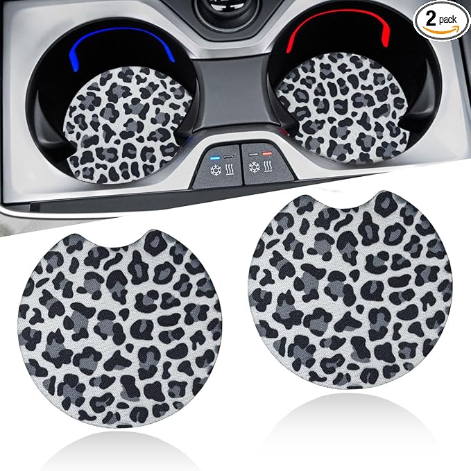 2PCS Leopard Print Car Cup Holder Coasters, 2.77'' Non-Slip & Shockproof Automotive Interior Drink Cup Mat, Universal Vehicle Insert Coaster Decoration Accessories for Women Girl (No.1)