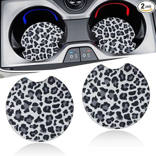 2PCS Leopard Print Car Cup Holder Coasters, 2.77'' Non-Slip & Shockproof Automotive Interior Drink Cup Mat, Universal Vehicle Insert Coaster Decoration Accessories for Women Girl (No.1)